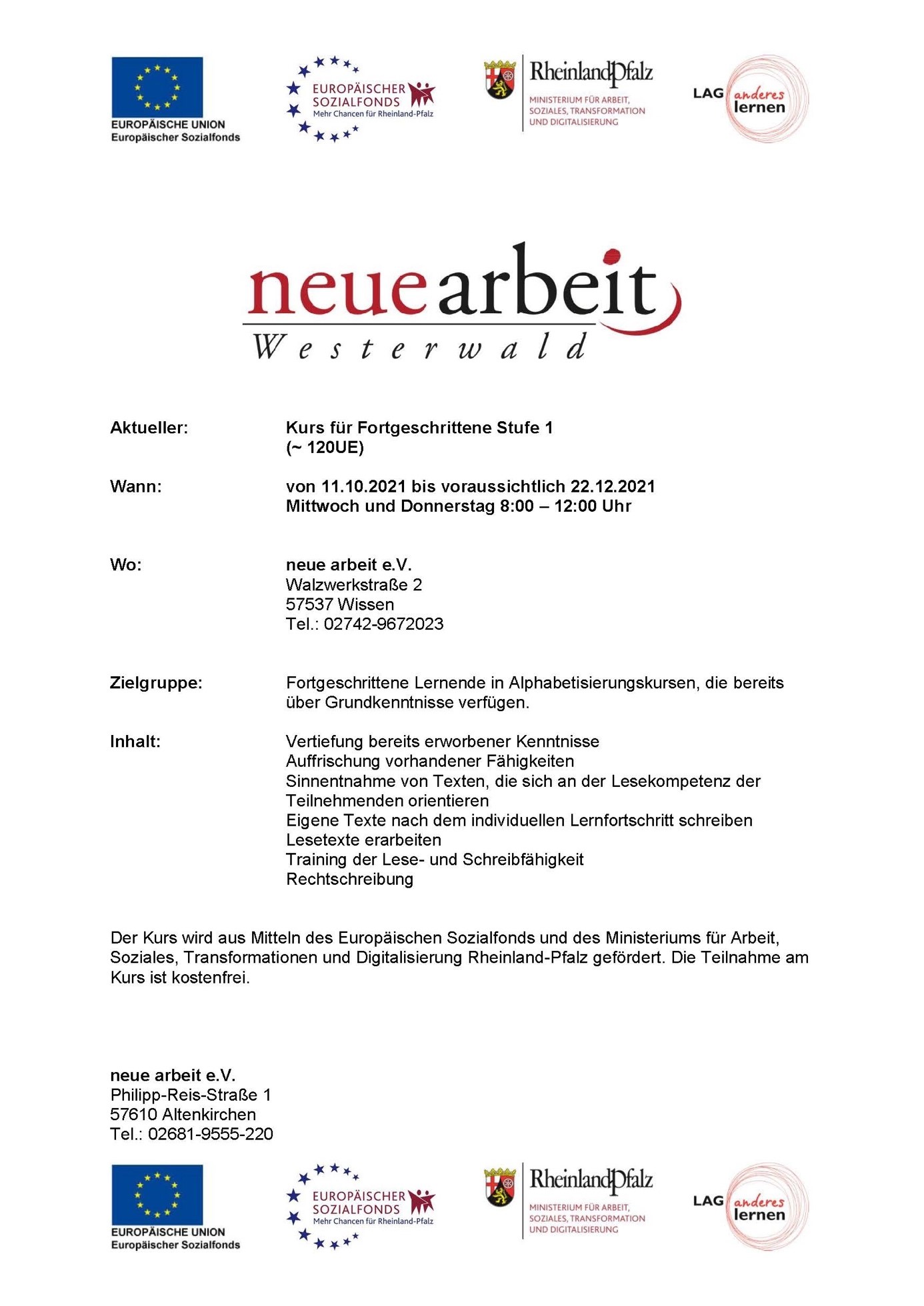 neue arbeit Altenkirchen - Westerwald